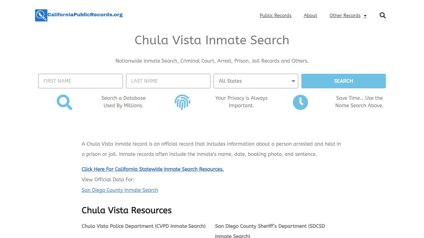 Chula Vista Inmate Search - Current & Past CVPD CA Jail Records