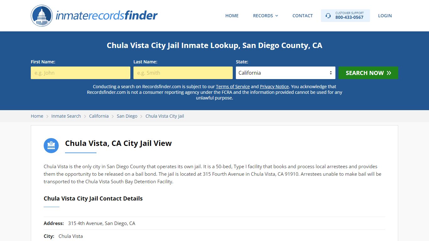 Chula Vista City Jail Roster & Inmate Search, San Diego County, CA